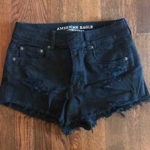 Black high rise denim shorts